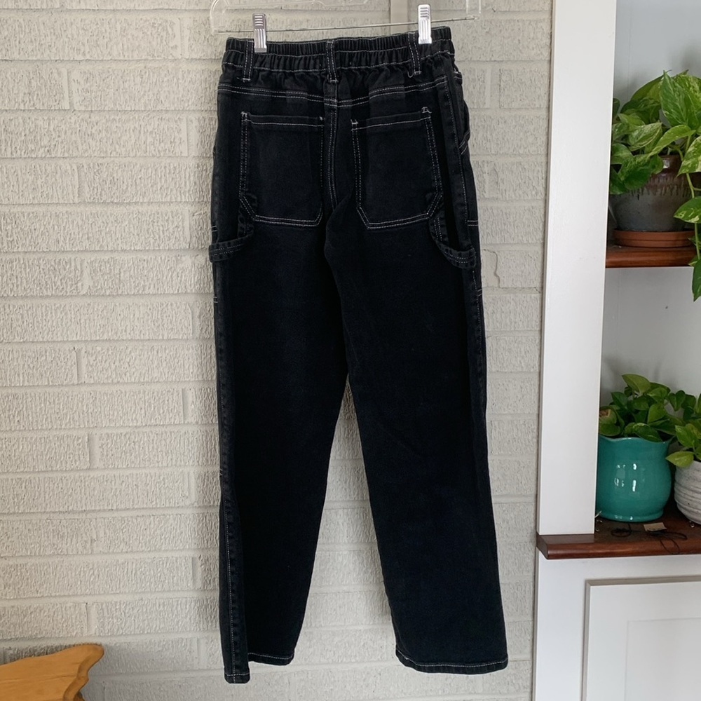 Kreamy Cargo Straight Leg Jeans Women Size S Elastic Waist Contrast Stitching - Picture 2 of 13